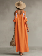 Sol · Vestido Lino Hombros Descubiertos Bajo Asimétrico