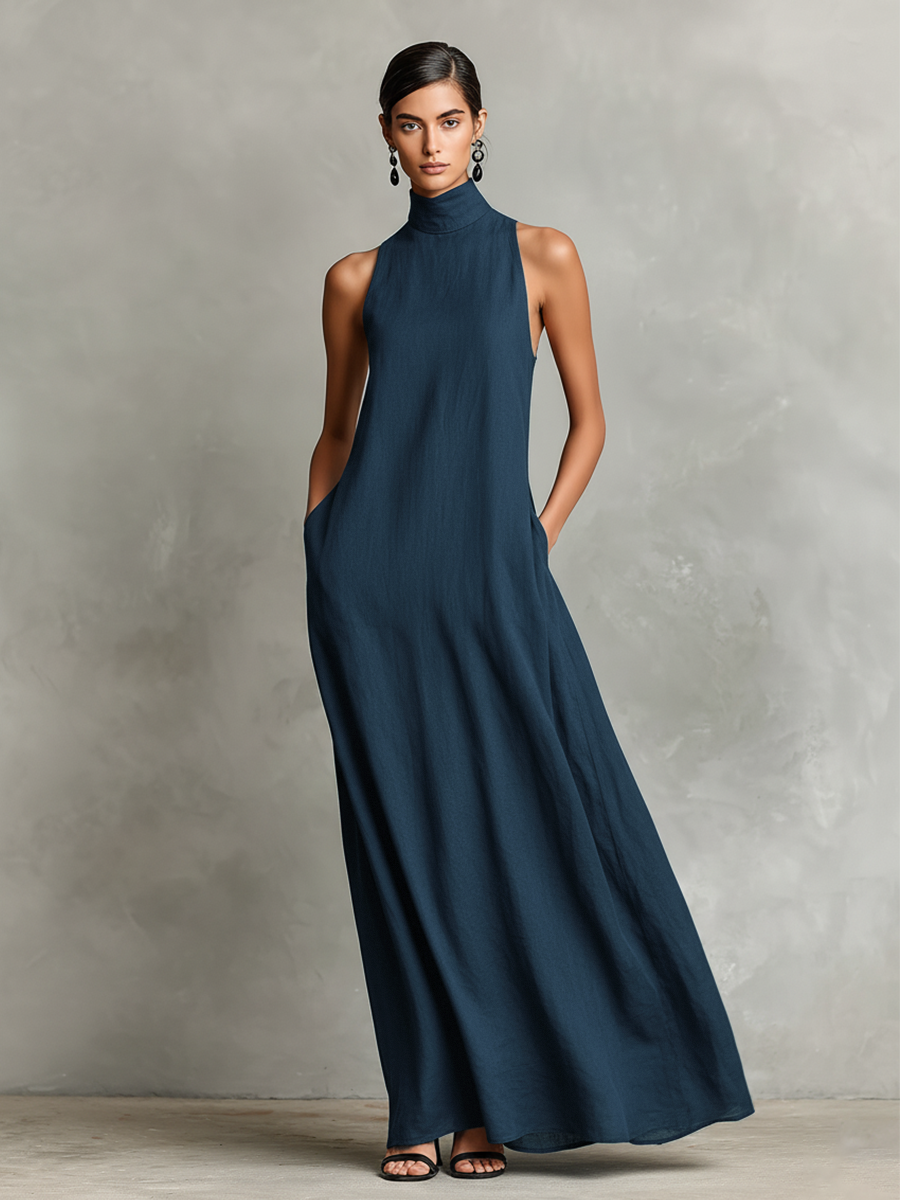 Leticia · Vestido Maxi Minimalista — Azul Marino