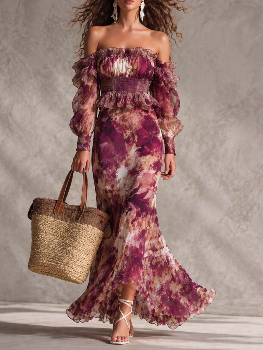 Luisa · Vestido Maxi de Gasa con Hombros Descubiertos