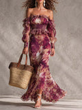 Luisa · Vestido Maxi de Gasa con Hombros Descubiertos