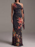 Cristina · Vestido Maxi de Gasa con Escote Asimétrico