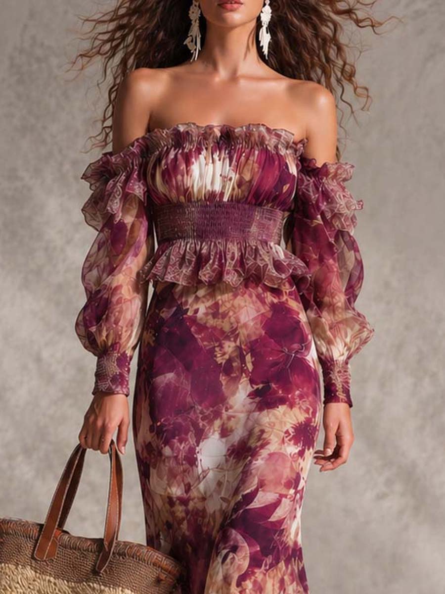 Luisa · Vestido Maxi de Gasa con Hombros Descubiertos