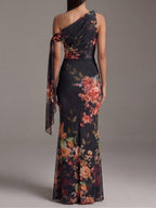 Cristina · Vestido Maxi de Gasa con Escote Asimétrico