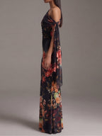Cristina · Vestido Maxi de Gasa con Escote Asimétrico