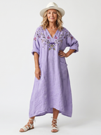 Tamara · Vestido Midi Holgado con Bordado Floral y Bolsillos