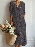 Odette | Vestido Largo Floral Gris y Burdeos