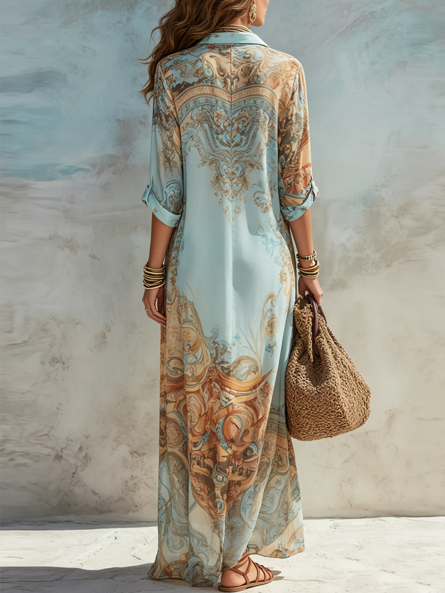 Rosalía · Vestido Maxi de Gasa Estampado Barroco