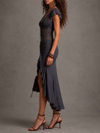Diana · Vestido Midi Corsé Gris Fruncido