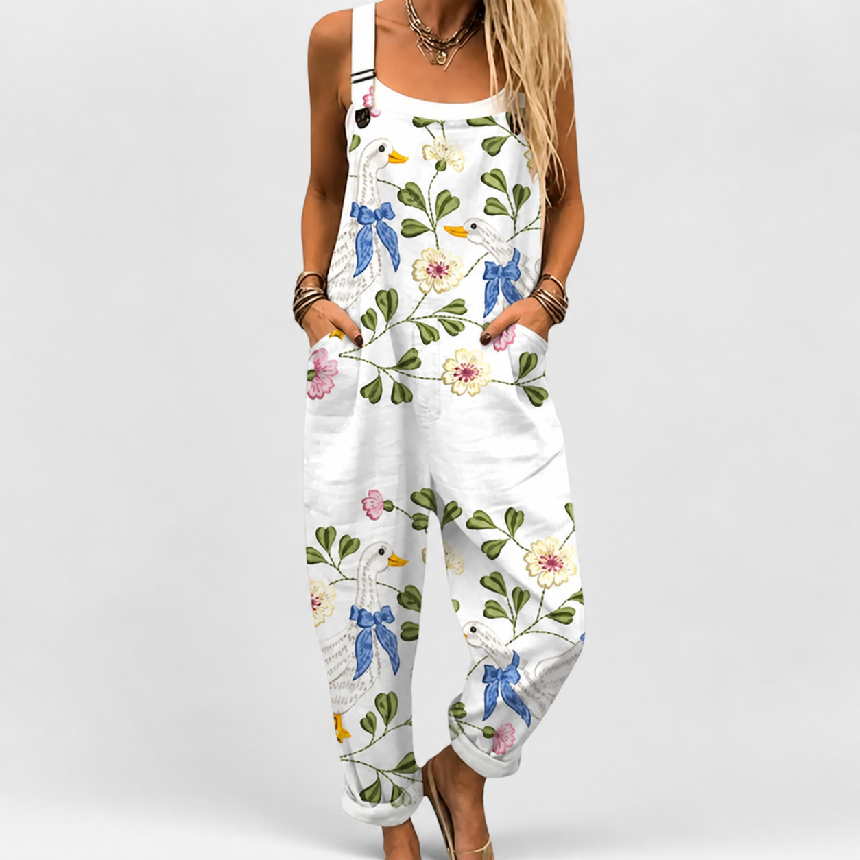 Blanca · Peto Estampado Floral y Pájaros