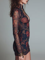 Celeste · Vestido Mini de Malla Floral