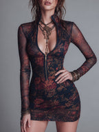 Celeste · Vestido Mini de Malla Floral