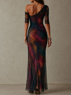 Aurora · Vestido Maxi Asimétrico Estampado Galaxia