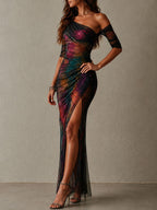 Aurora · Vestido Maxi Asimétrico Estampado Galaxia