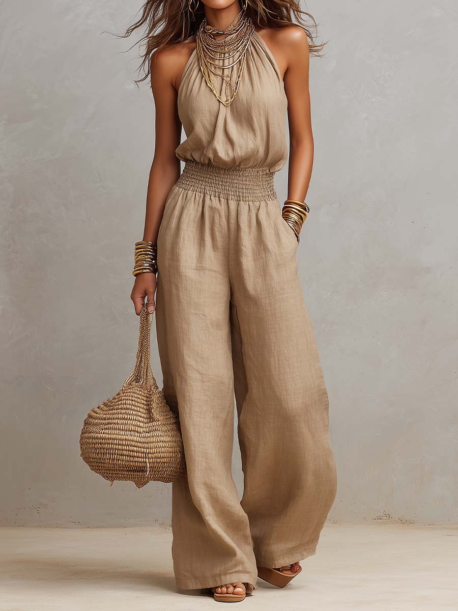 Marta · Mono Halter de Lino con Cintura Fruncida