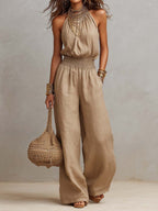 Marta · Mono Halter de Lino con Cintura Fruncida