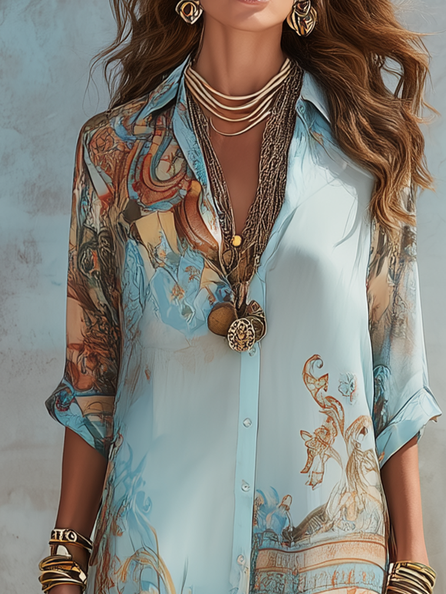 Rosalía · Vestido Maxi de Gasa Estampado Barroco