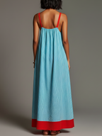 Mara · Vestido Maxi Lino Rayas Color Block con Bolsillos