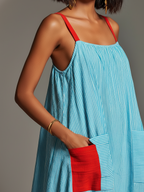 Mara · Vestido Maxi Lino Rayas Color Block con Bolsillos