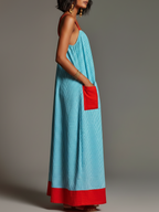 Mara · Vestido Maxi Lino Rayas Color Block con Bolsillos