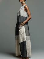 Nora · Vestido Maxi de Lino con Rayas Color Block