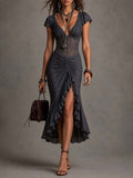 Diana · Vestido Midi Corsé Gris Fruncido