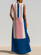 Women's Casual Vacation-Style Contrast-Print, Crew Neck, Sleeveless Blend Maxi Dress ZMZ0788E7ZYY