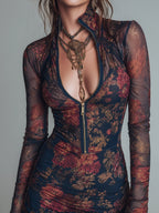 Celeste · Vestido Mini de Malla Floral