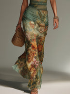 Inés · Vestido Maxi Malla Floral Retro
