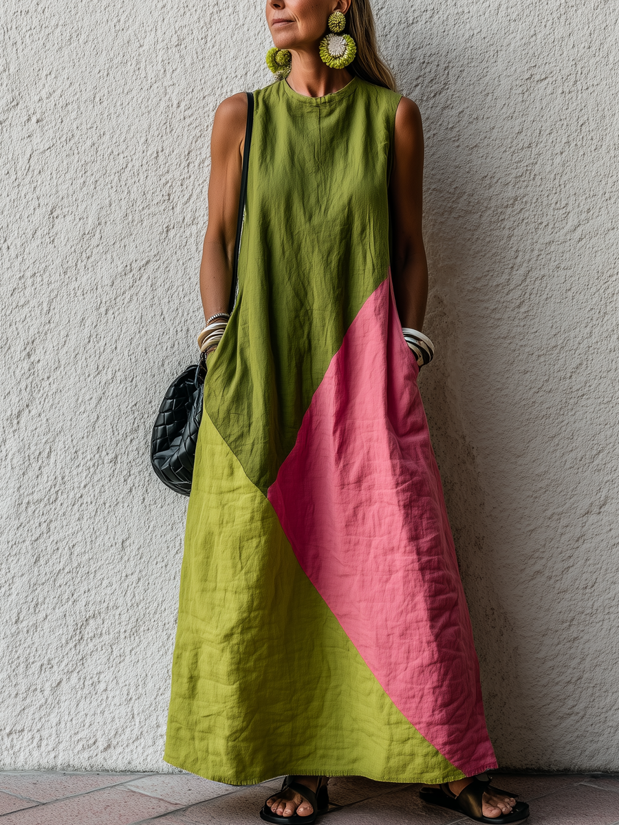 Marta - Vestido Maxi Algodón Lino Retro