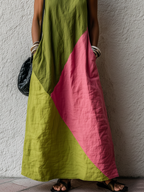 Marta - Vestido Maxi Algodón Lino Retro