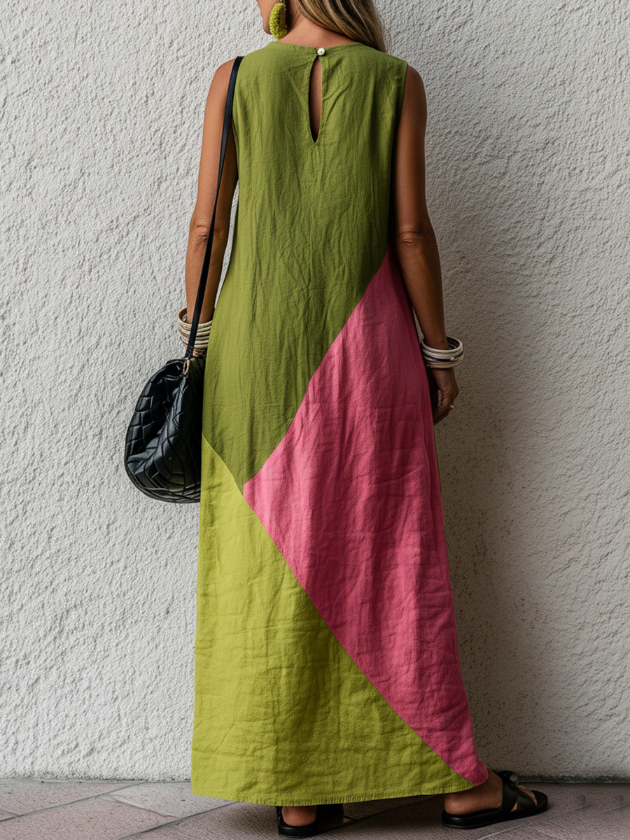 Marta - Vestido Maxi Algodón Lino Retro