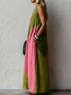 Marta - Vestido Maxi Algodón Lino Retro