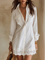 Elvira · Vestido Camisero Mini con Calado Bohemio