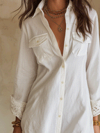 Elvira · Vestido Camisero Mini con Calado Bohemio