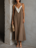 Julia · Vestido Midi Bicolor Café y Crudo