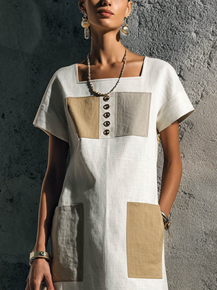 Carmen · Vestido Maxi Lino Crudo Cuello Cuadrado