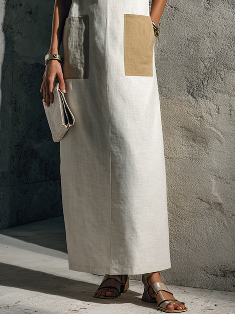 Carmen · Vestido Maxi Lino Crudo Cuello Cuadrado