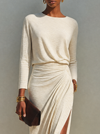 Marcela vestido maxi beige - abertura