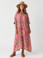 Raquel · Vestido Midi Estampado Abstracto Holgado con Bolsillos