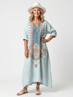Carlota · Vestido Midi Bordado Holgado con Bolsillos