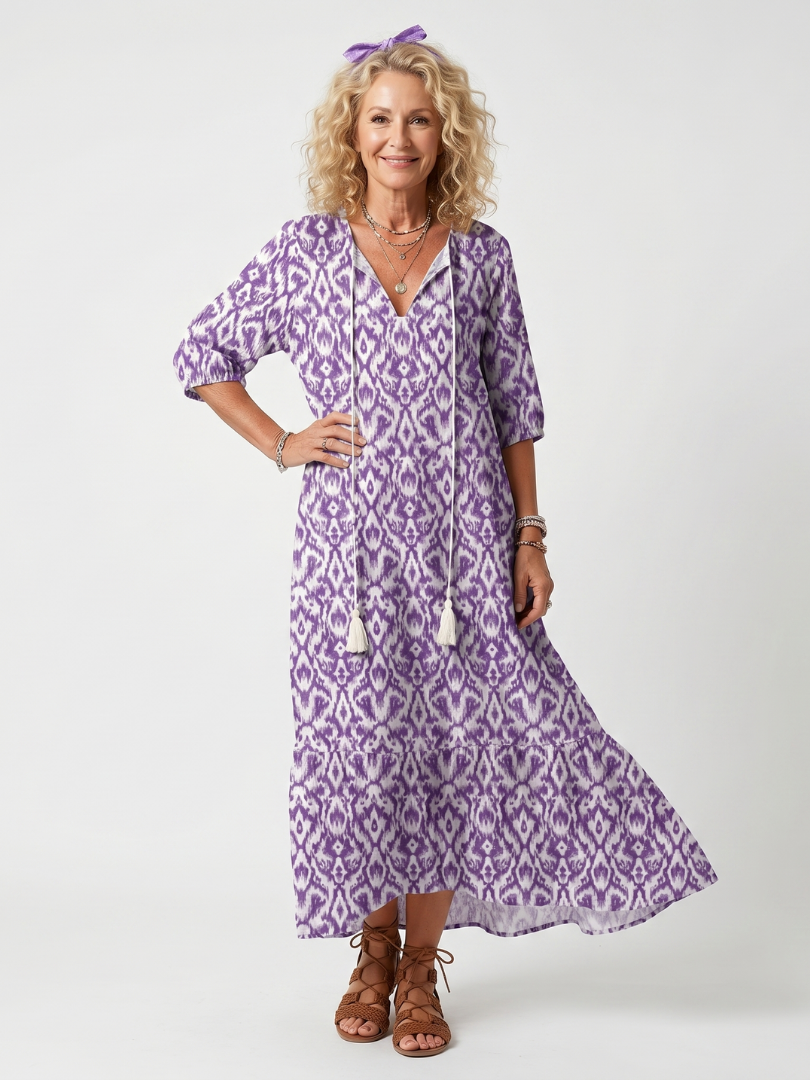 Penélope · Vestido Midi Estampado con Borlas en el Escote