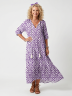 Penélope · Vestido Midi Estampado con Borlas en el Escote