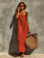 Carmen · Vestido Rojo Escote Cuadrado