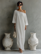 Inés · Vestido Maxi Un Hombro de Lino y Algodón