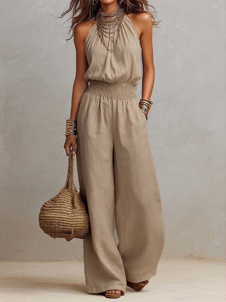 Marta · Mono Halter de Lino con Cintura Fruncida