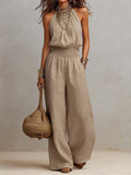 Marta · Mono Halter de Lino con Cintura Fruncida