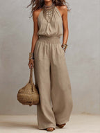 Marta · Mono Halter de Lino con Cintura Fruncida