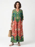 Ainhoa · Vestido Midi Estampado con Escote en Pico y Bolsillos