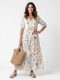 Silvana · Vestido Midi Estampado Botánico con Borlas