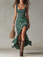 Bianca · Vestido Maxi Boho con Abertura y Mangas Volantes